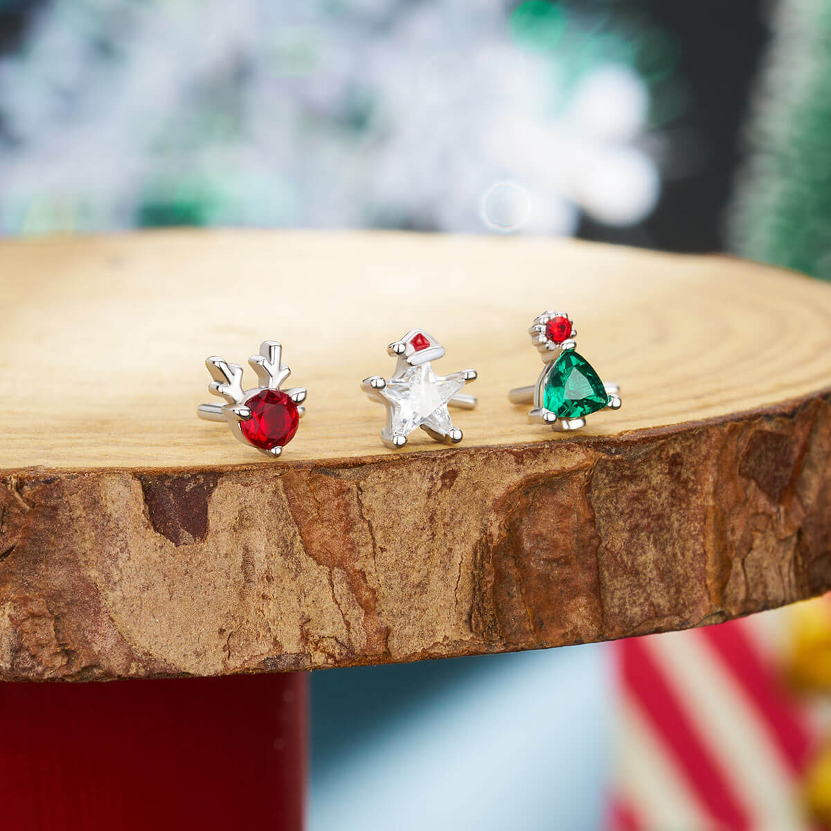3PCS Christmas Tree/Star/Deer Nose Studs Pack