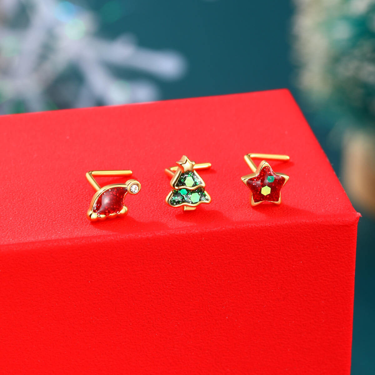 3PCS Christmas Star/Tree/Hat Nose Studs Pack