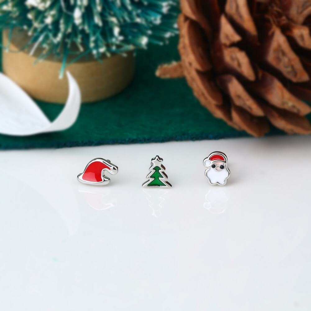 3PCS Christmas Hat/Tree/Santa Nose Studs Pack