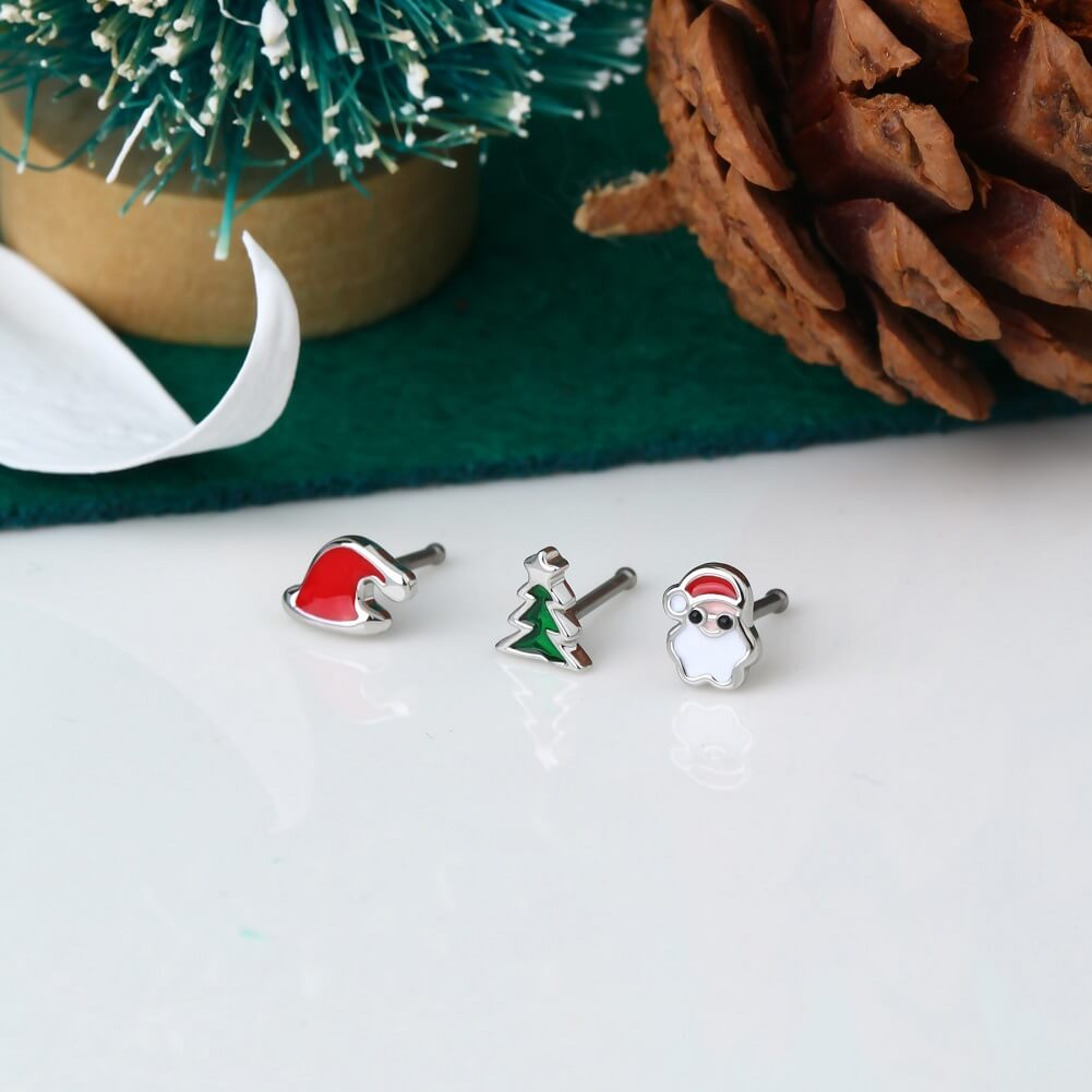 3PCS Christmas Hat/Tree/Santa Nose Studs Pack