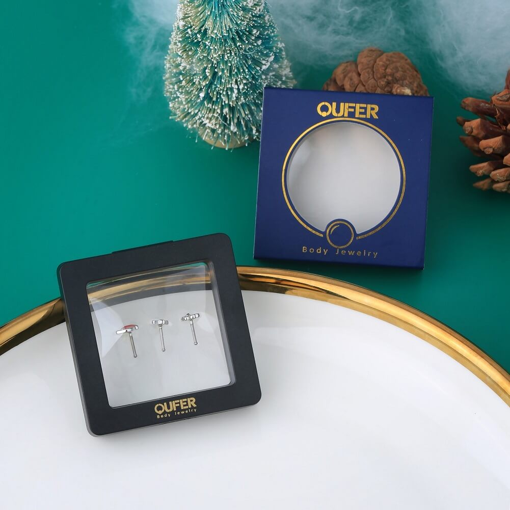 3PCS Christmas Hat/Tree/Santa Nose Studs Pack