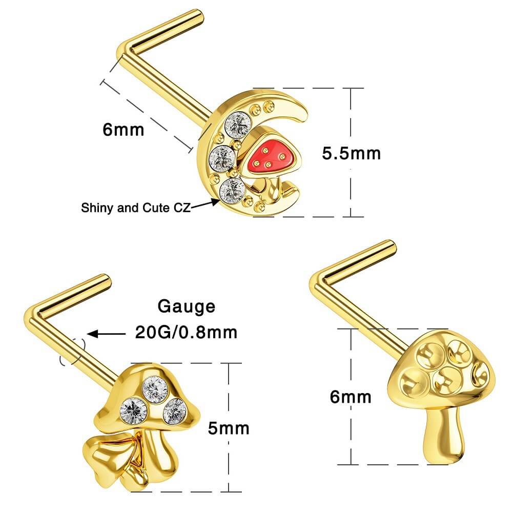 3PCS Mini Mushroom Nose Ring Set