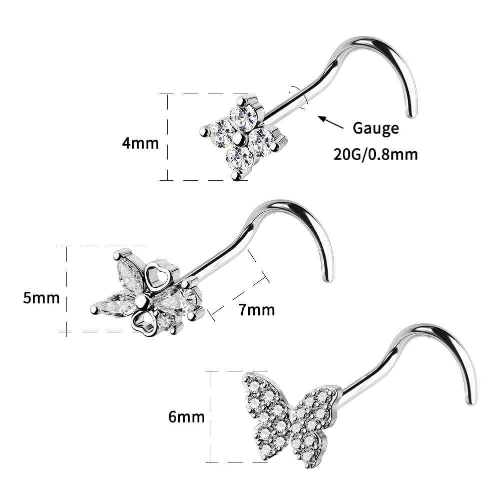 3PCS ButterflyFlower Nose Stud Set