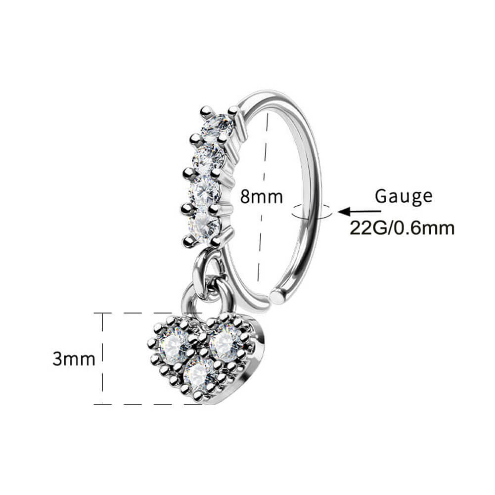 22G Shiny Heart CZ Dangle Nose Ring