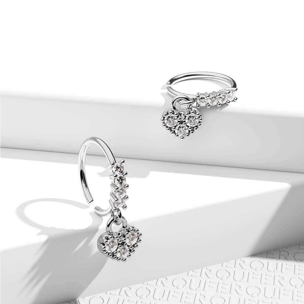 22G Shiny Heart CZ Dangle Nose Ring