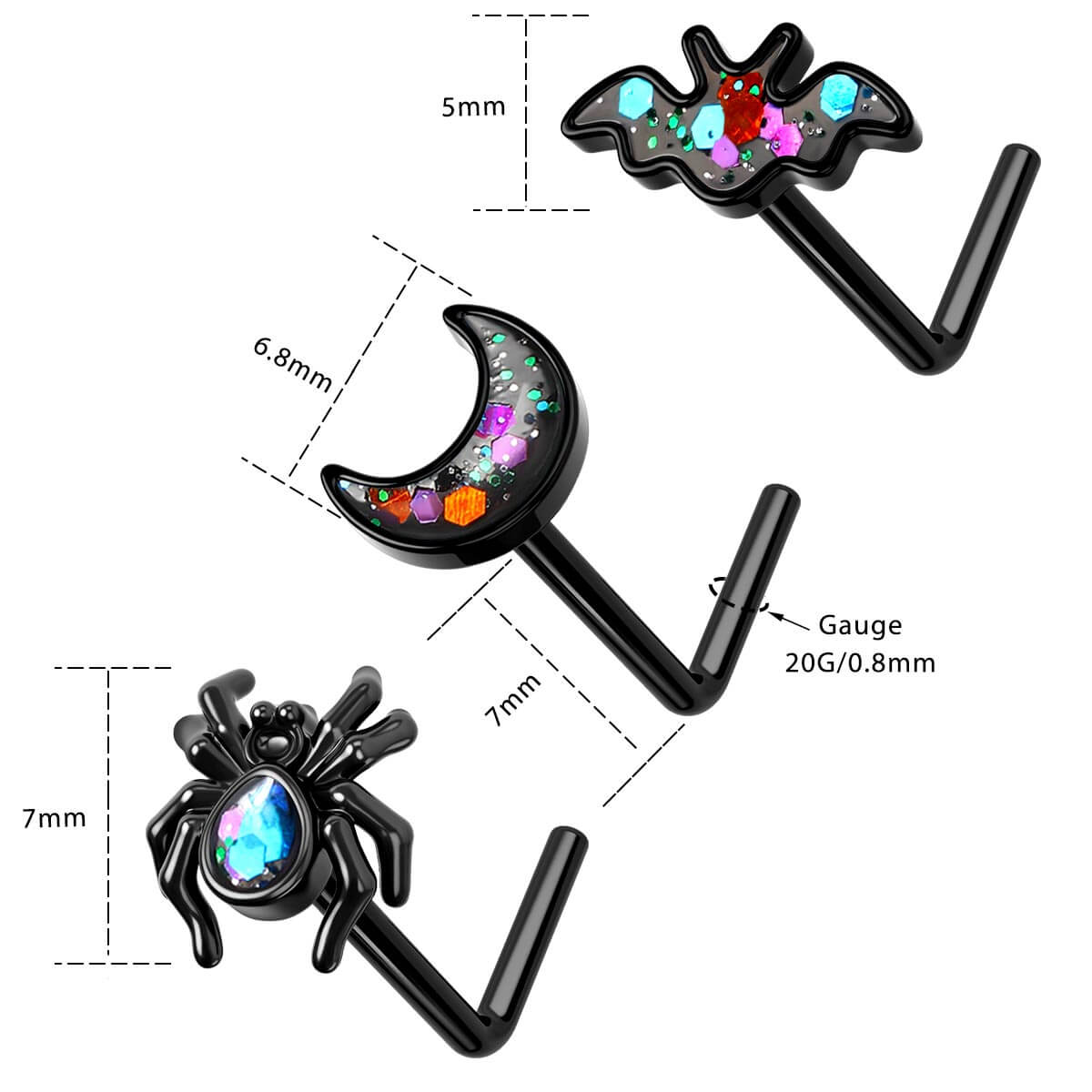 3PCS Spider and Bat Halloween Nose Stud Set