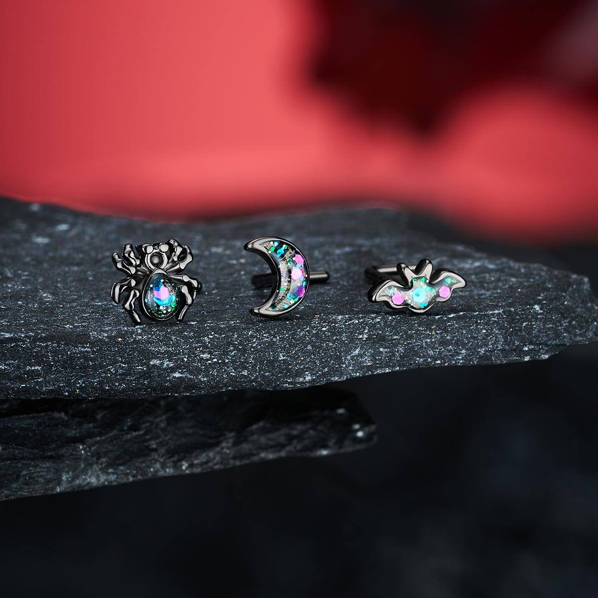3PCS Spider and Bat Halloween Nose Stud Set