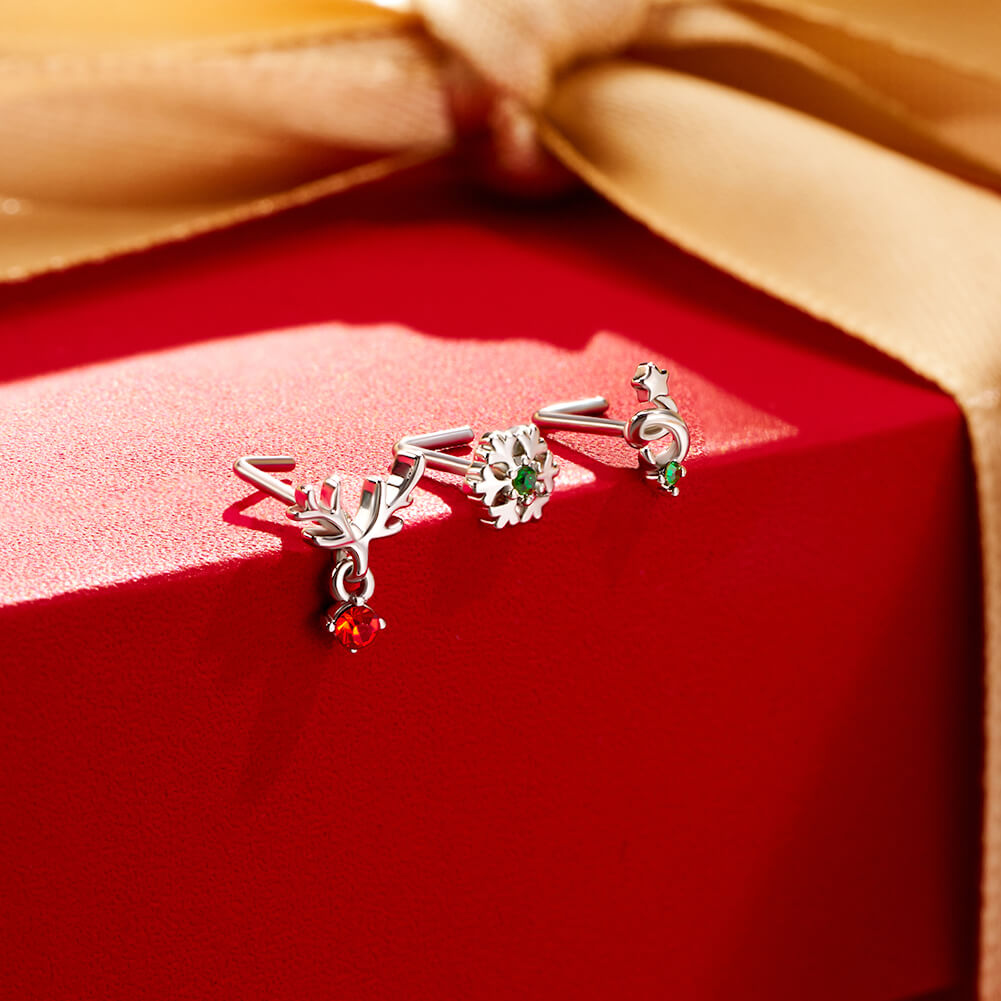 3PCS Reindeer/Star/Snowflake Christmas Nose Studs Pack