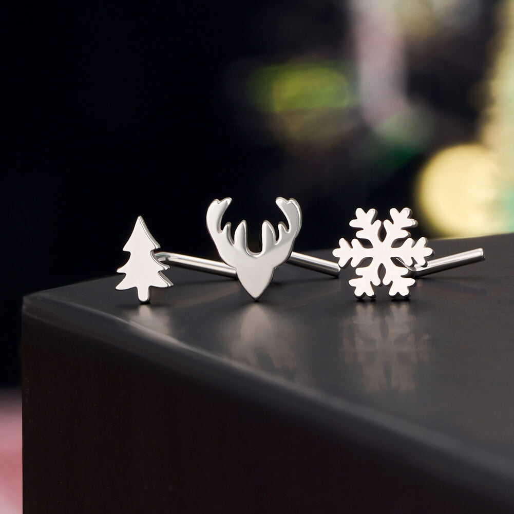 3PCS Reindeer/Tree/Snowflake Christmas Nose Stud