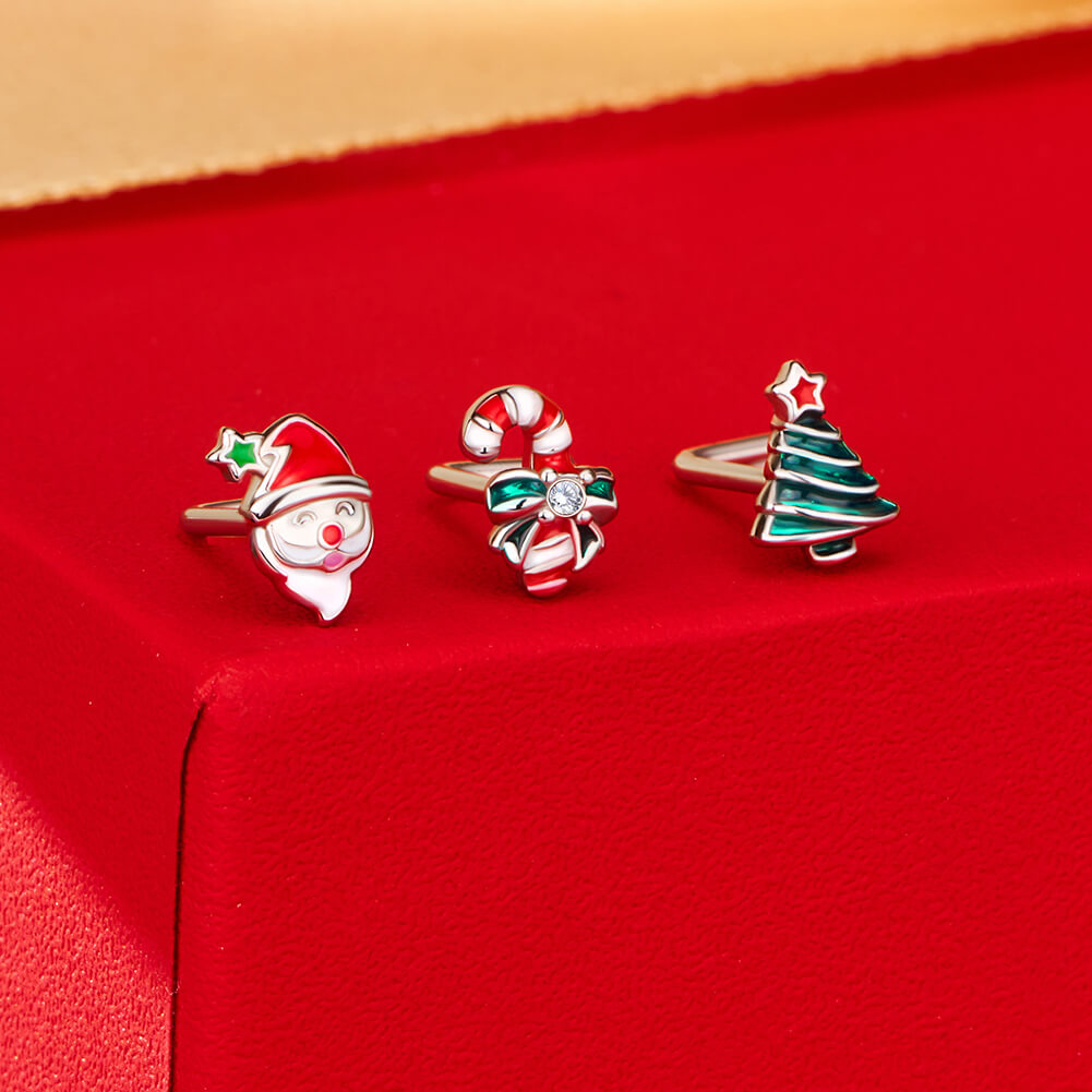 3PCS Christmas Santa/Tree/Candy Cane Nose Studs Pack