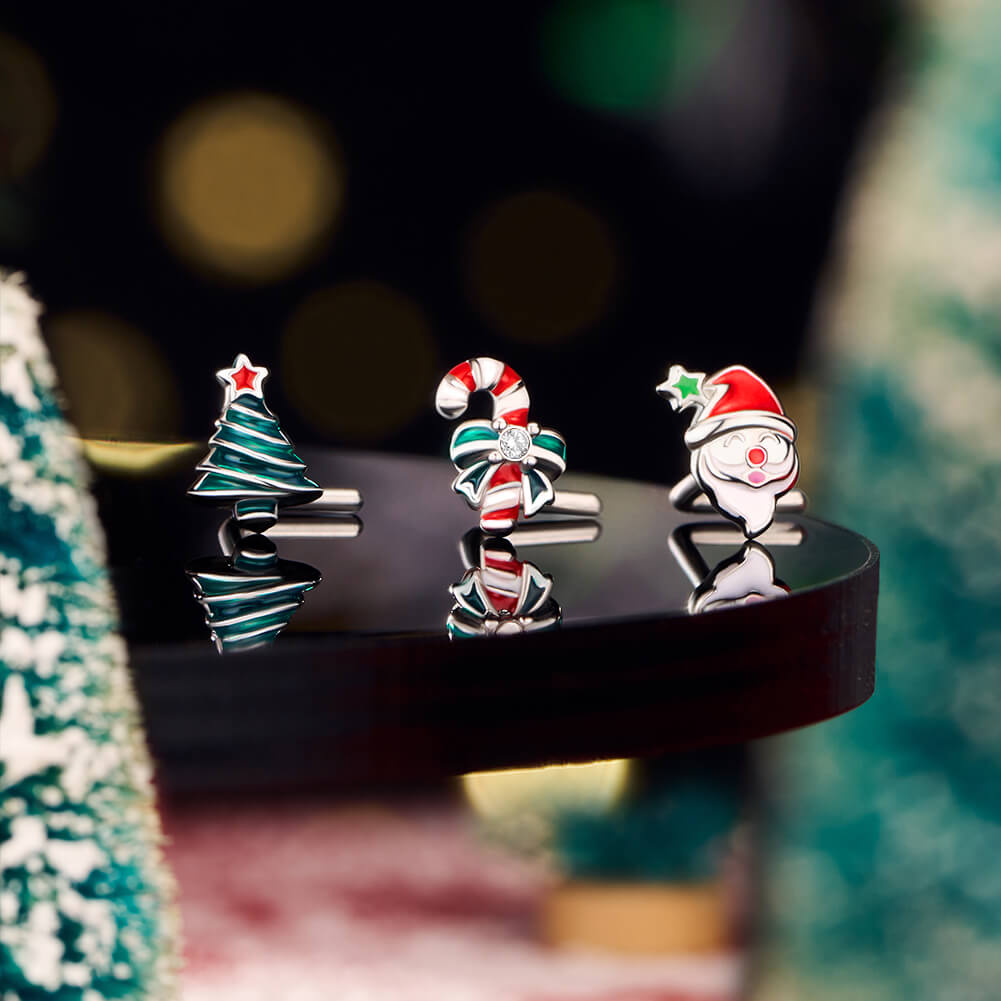 3PCS Christmas Santa/Tree/Candy Cane Nose Studs Pack