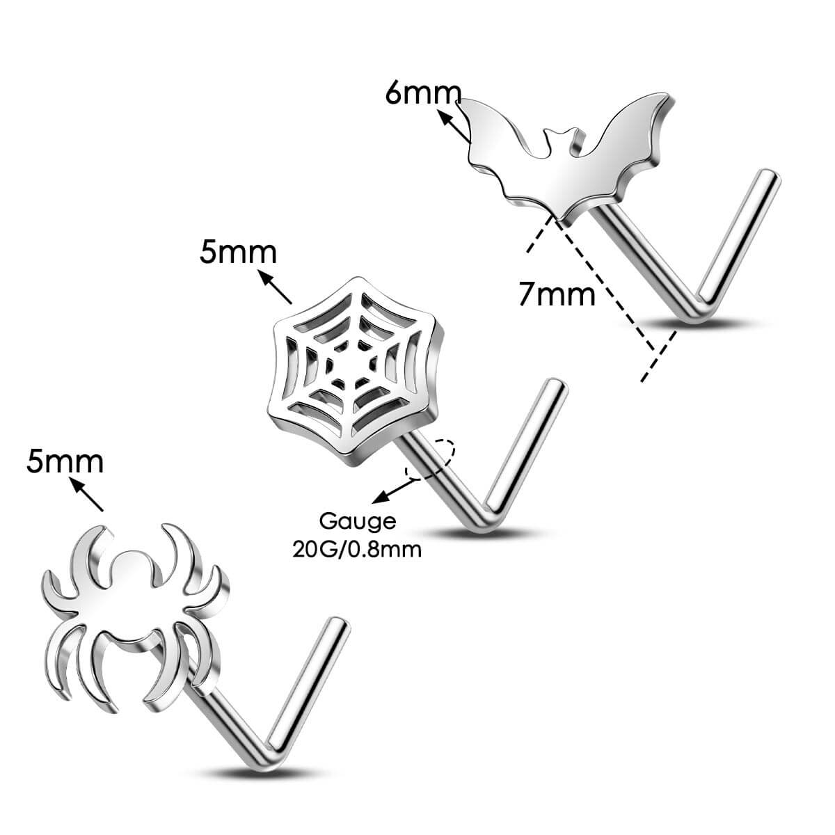 3PCS Spider and Bat Nose Stud Set