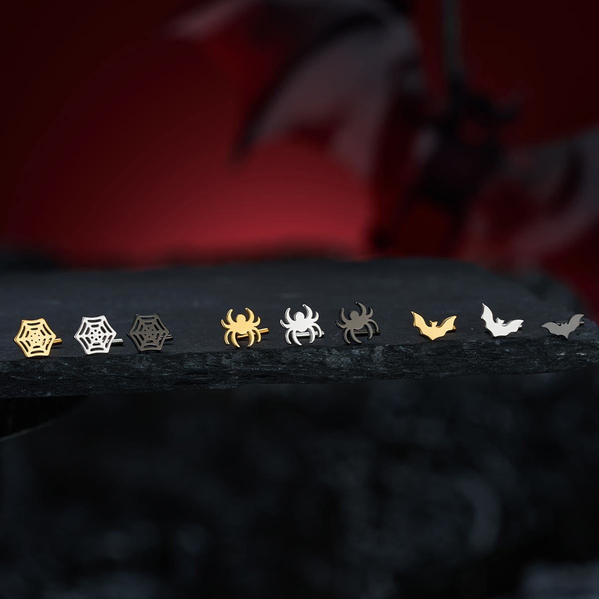 3PCS Spider and Bat Nose Stud Set