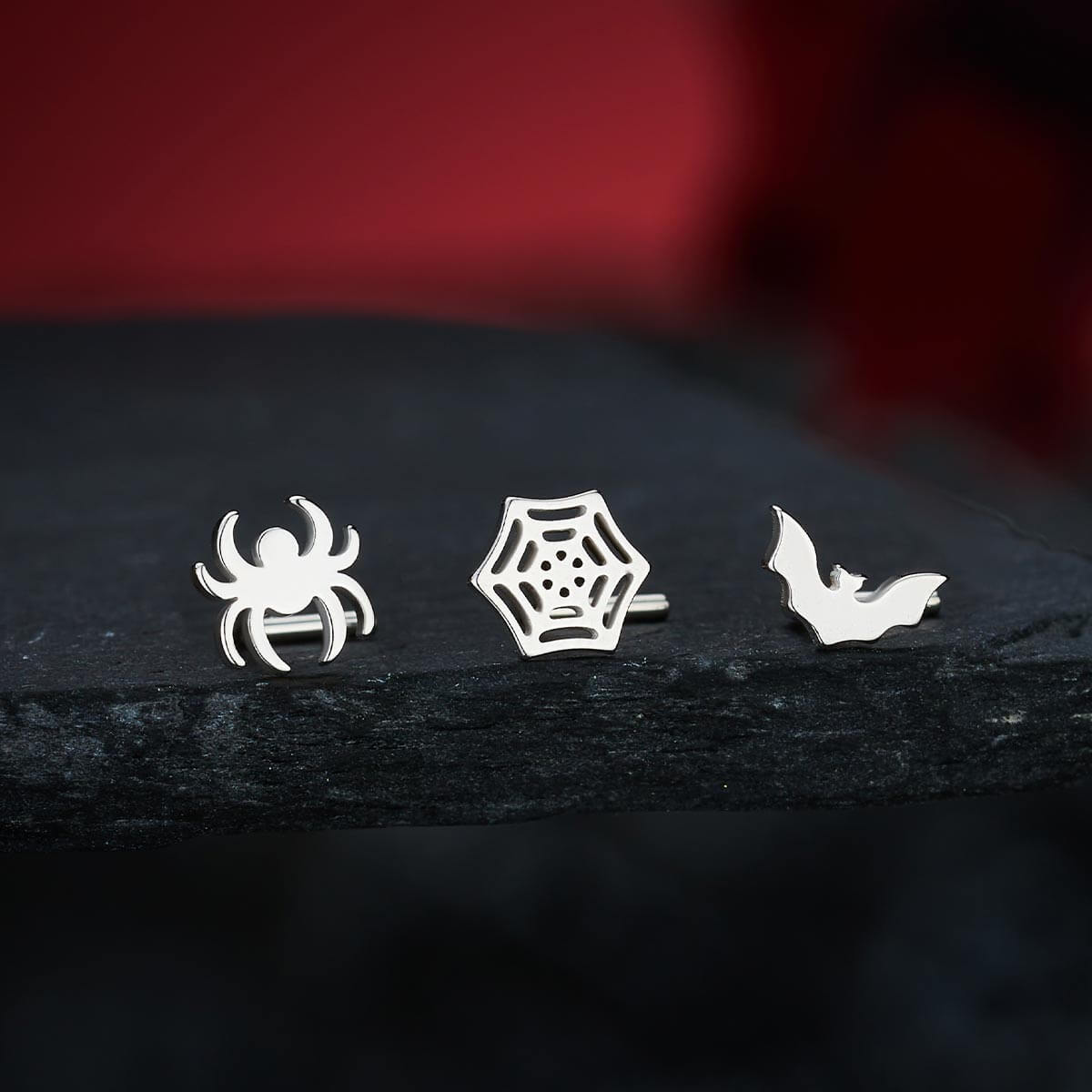 3PCS Spider and Bat Nose Stud Set