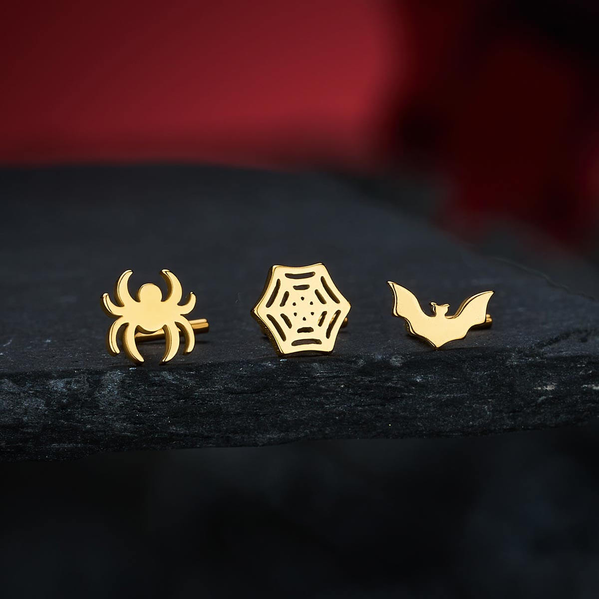 3PCS Spider and Bat Nose Stud Set