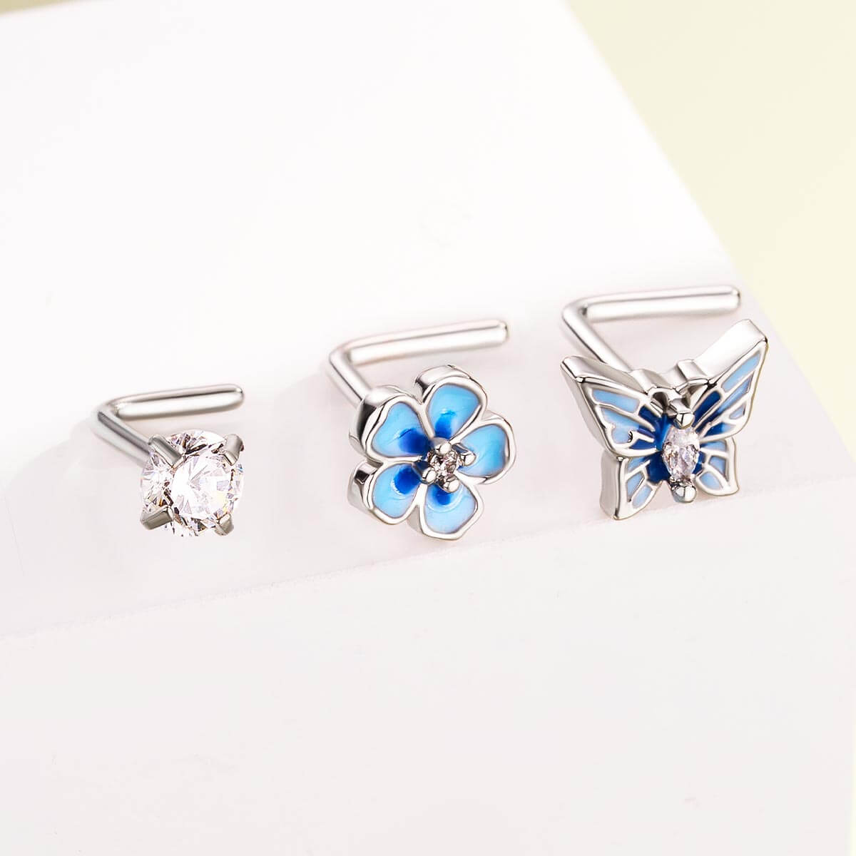 3PCS Flower/Butterfly/CZ Nose Stud Set