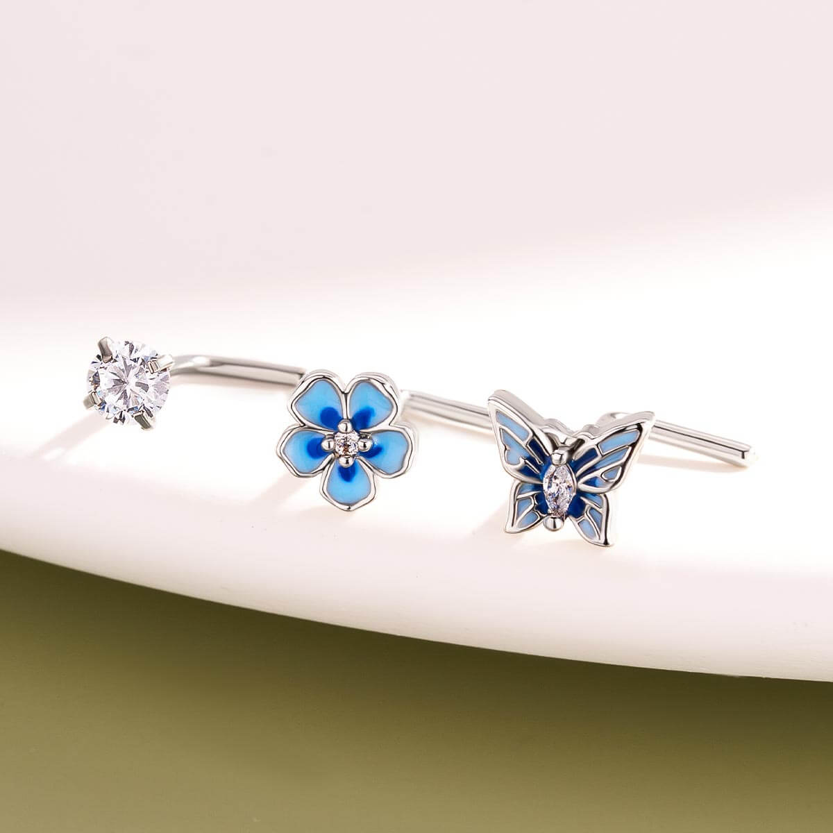 3PCS Flower/Butterfly/CZ Nose Stud Set