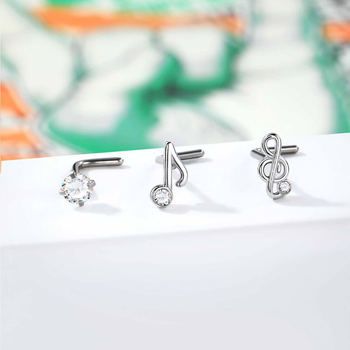 3PCS Music Note L-Shaped Nose Ring Set
