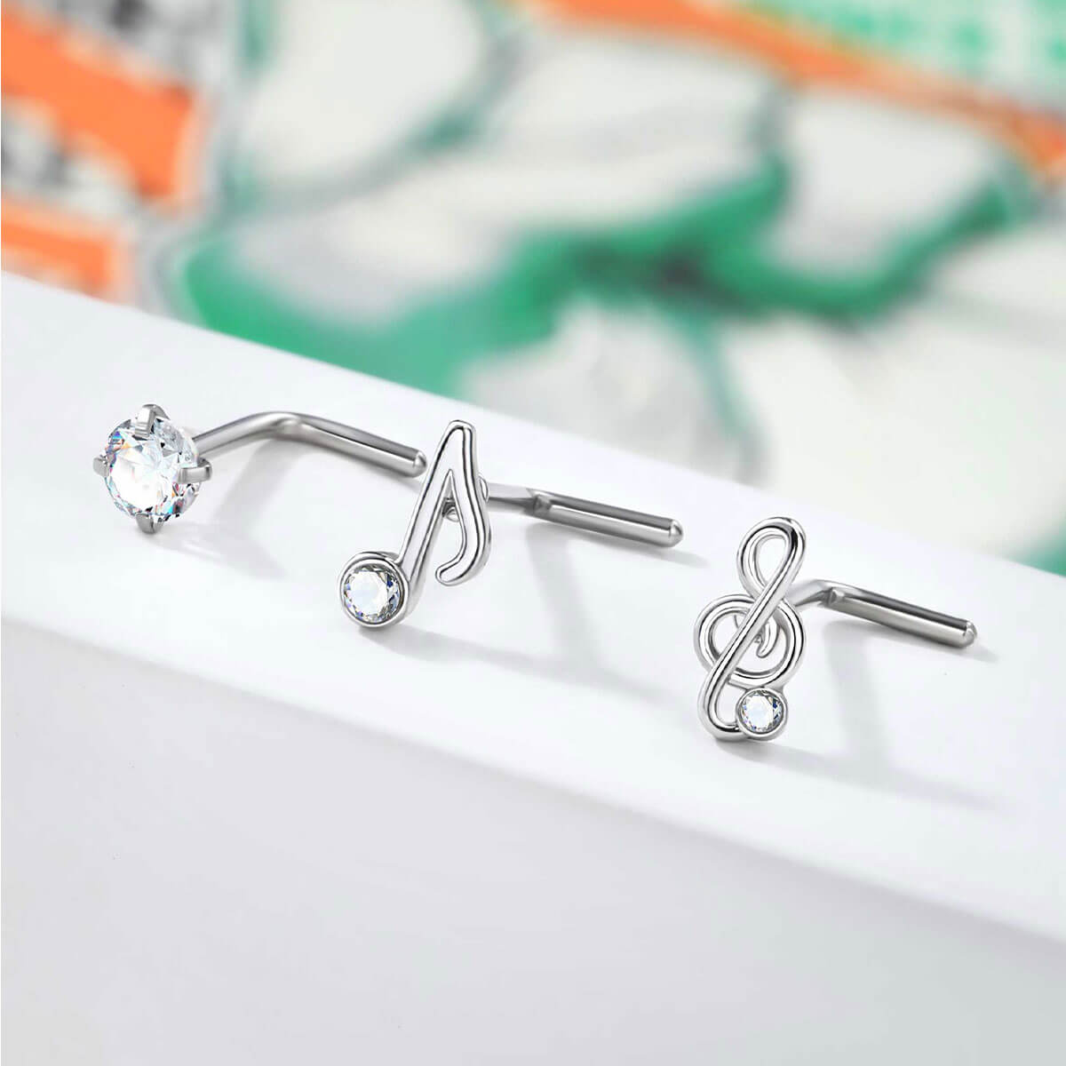 3PCS Music Note L-Shaped Nose Ring Set
