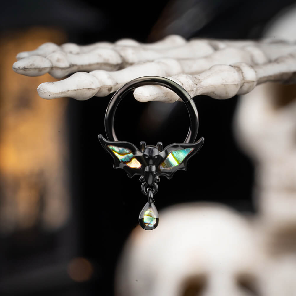 Abalone Shell Bat Dangle Hinged Segment Septum Ring