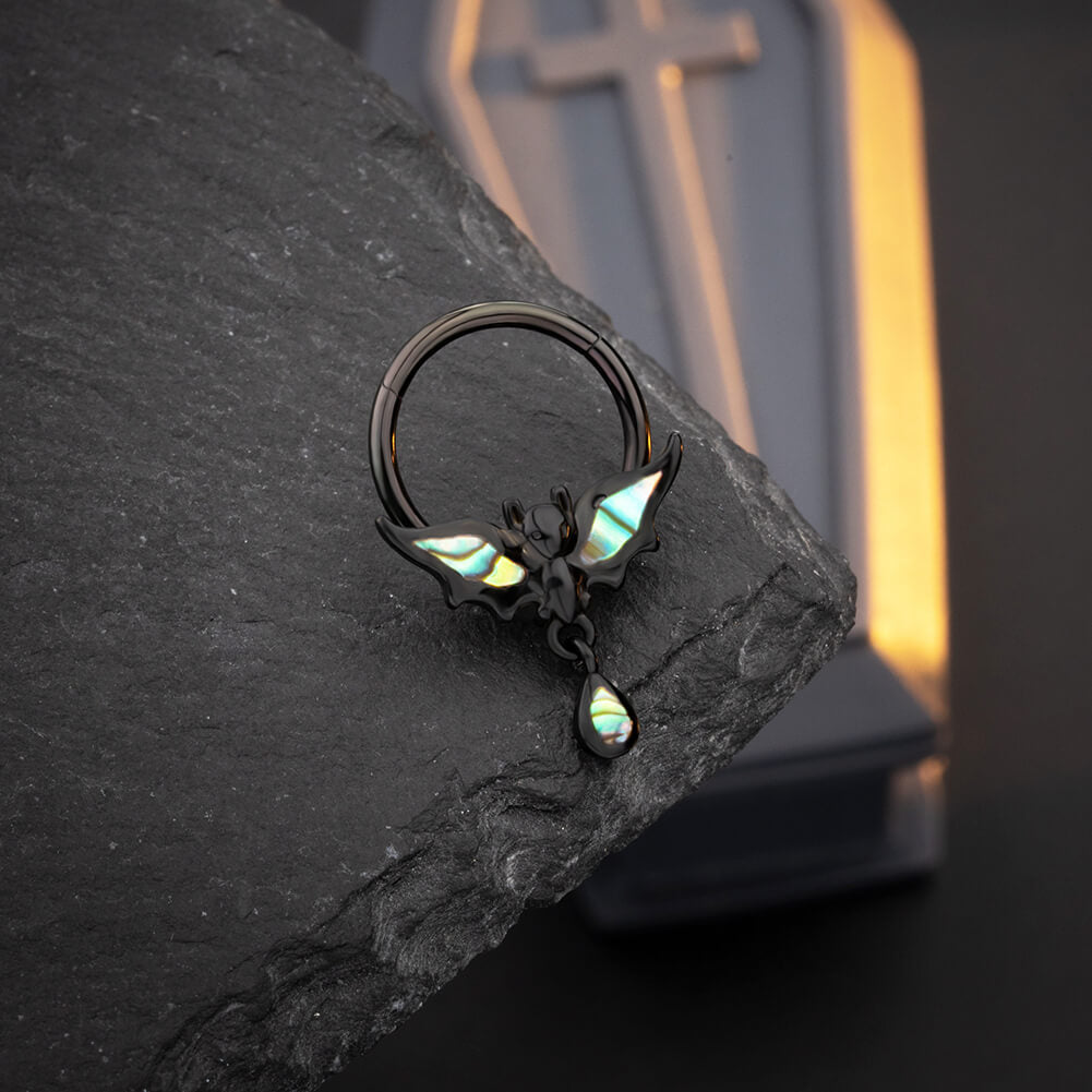 Abalone Shell Bat Dangle Hinged Segment Septum Ring
