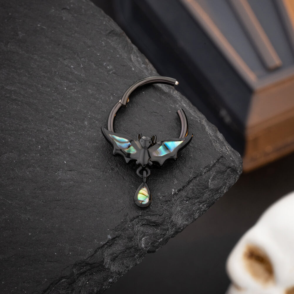 Abalone Shell Bat Dangle Hinged Segment Septum Ring