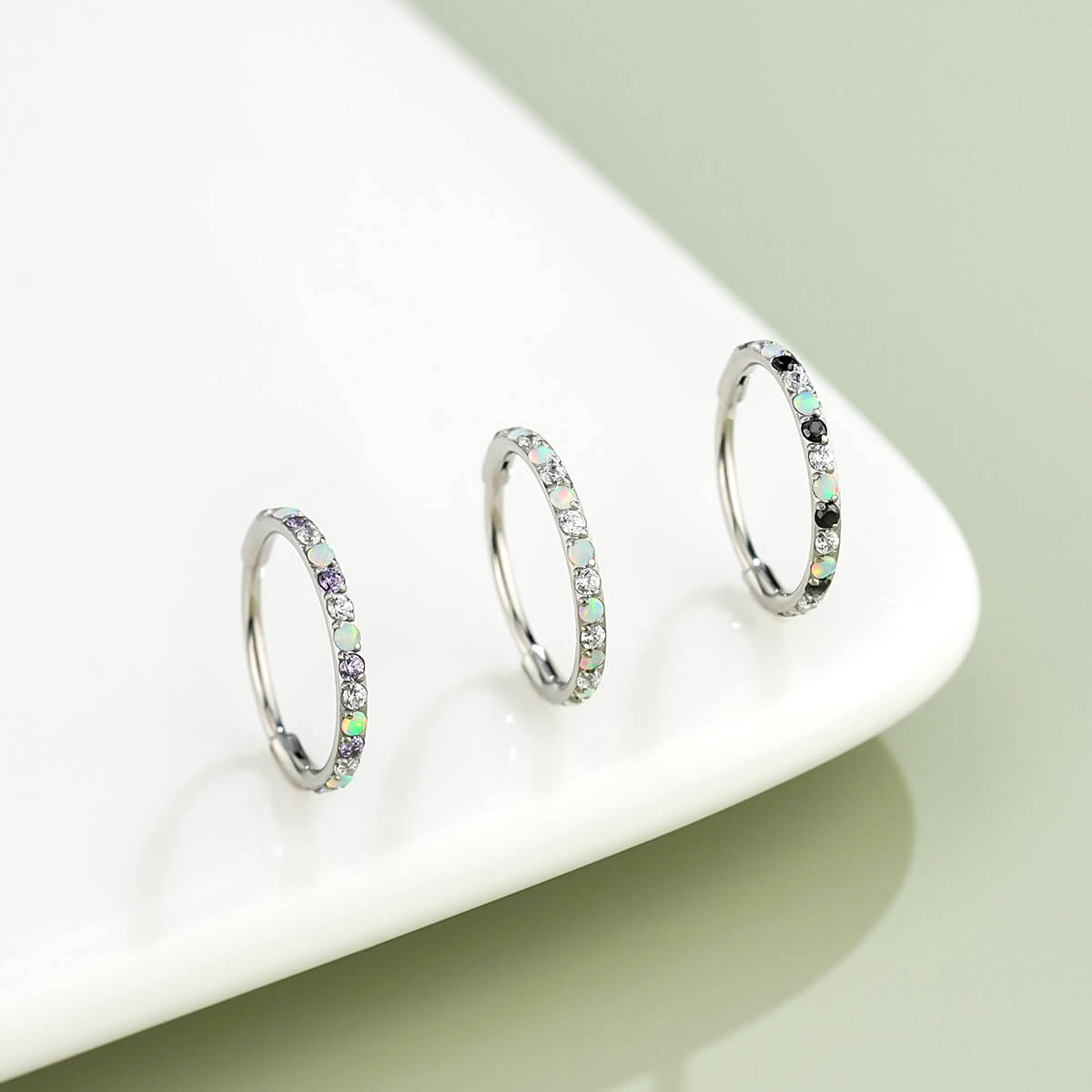 Alternating Opal and CZ Segment Nose Ring