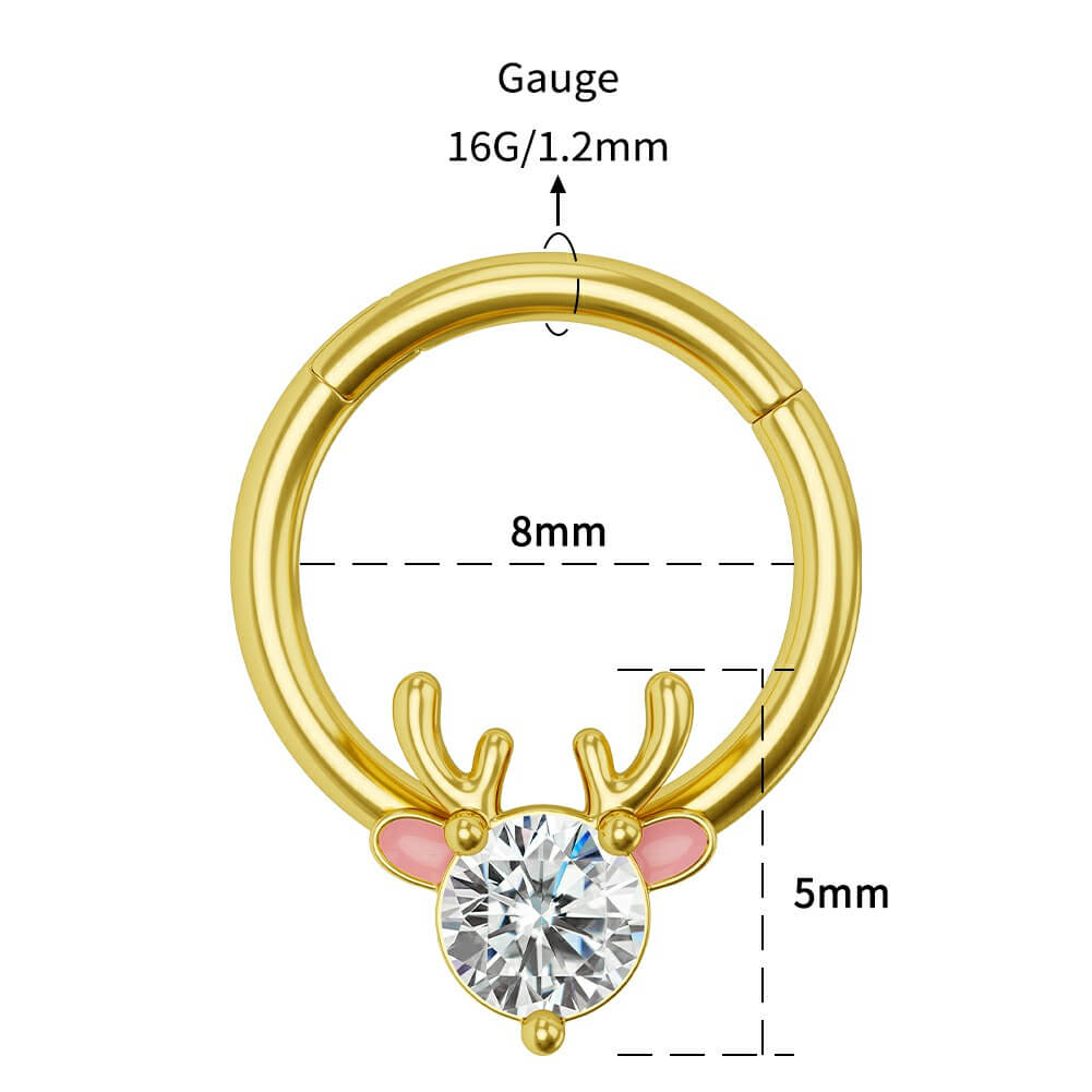 Xmas Deer Head Hinged Segment Septum Hoop