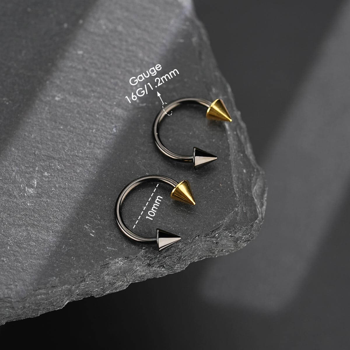 2PCS Internally Threaded Titanium GoldBlack Spike CBR Septum Ring Set