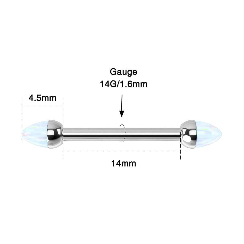 2PCS Opal Internally Threaded Titanium Nipple Barbell
