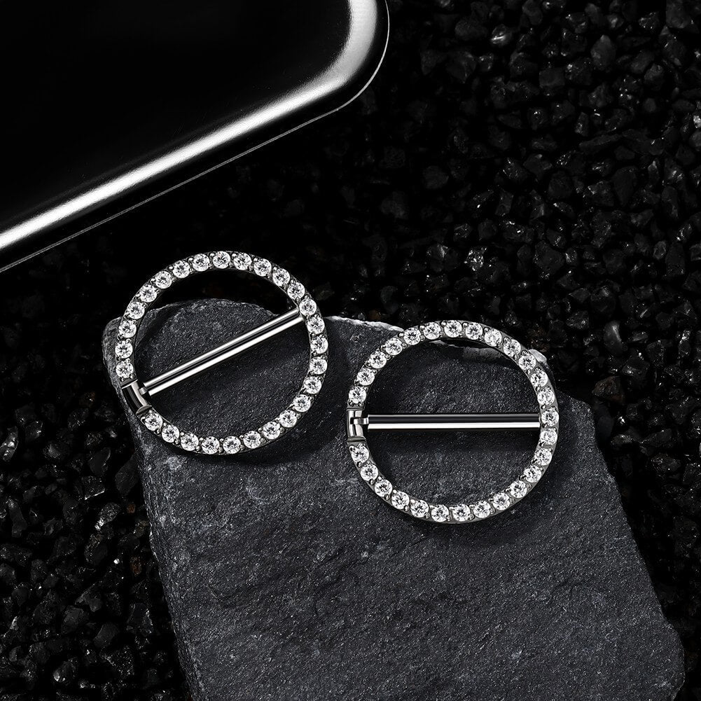 2PCS Clear CZ Circular Titanium Nipple Ring
