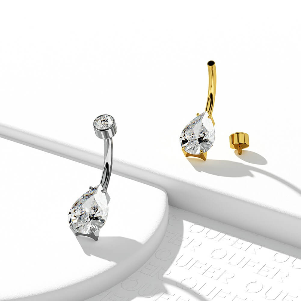 Waterdrop CZ Titanium Belly Ring
