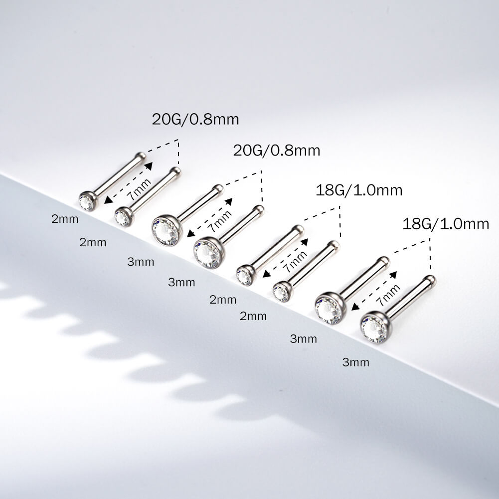 2PCS Titanium CZ Nose Stud Pin