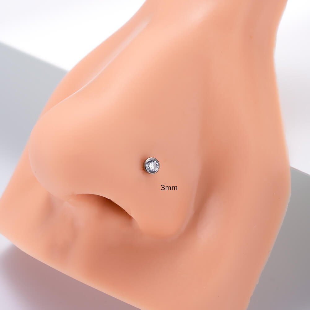 2PCS Titanium CZ Nose Stud Pin