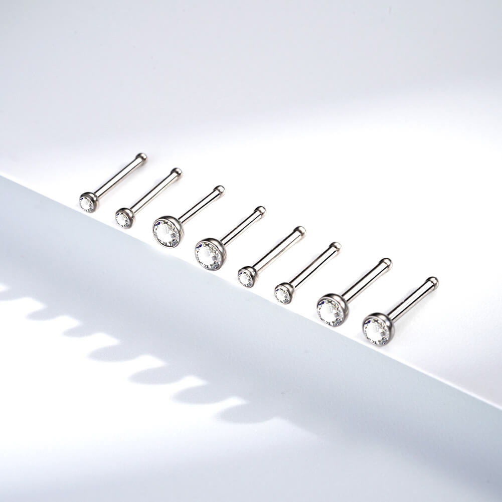 2PCS Titanium CZ Nose Stud Pin