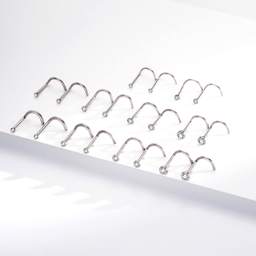 2PCS Titanium Screw CZ Nose Stud