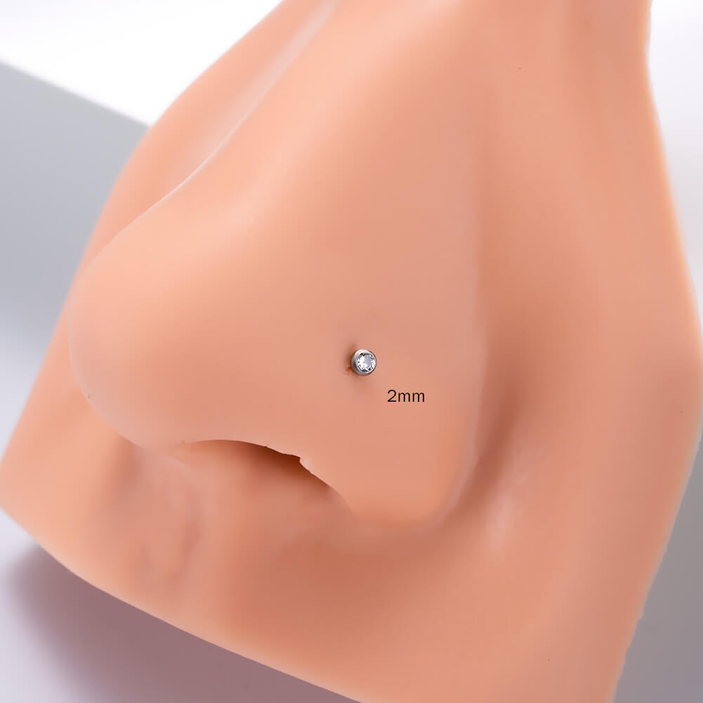 2PCS Titanium Screw CZ Nose Stud