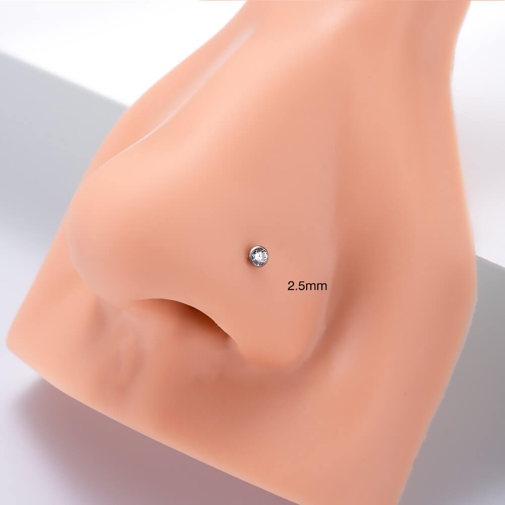 2PCS Titanium Screw CZ Nose Stud