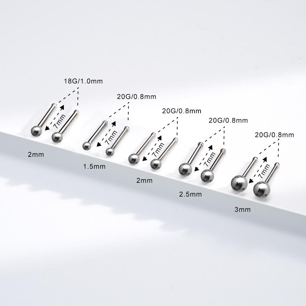 2PCS Titanium Ball Nose Stud Pack