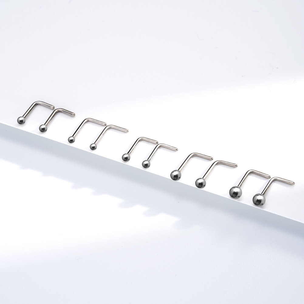 2PCS Titanium L-shaped Nose Stud
