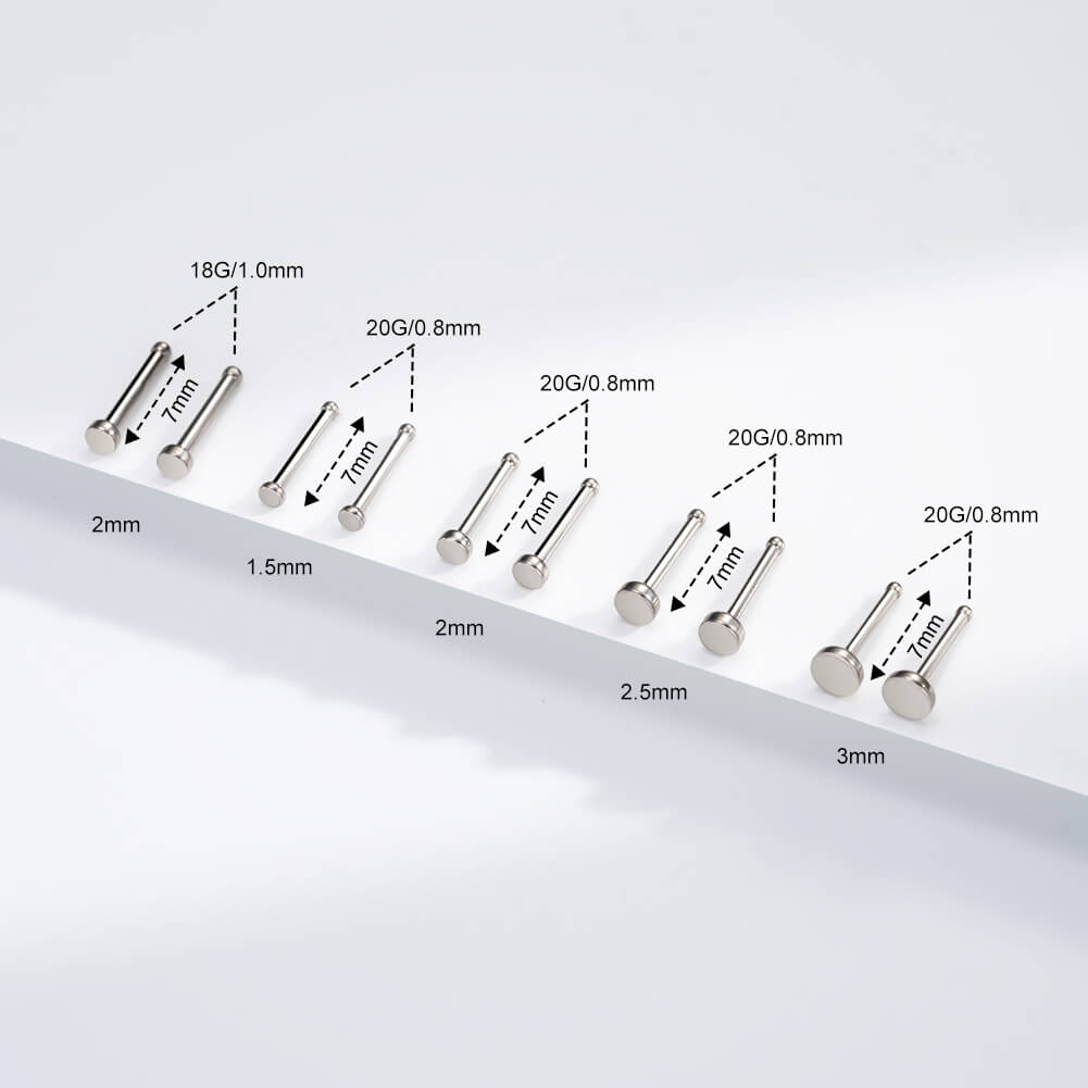 2PCS Flat Top Titanium Nose Stud Set