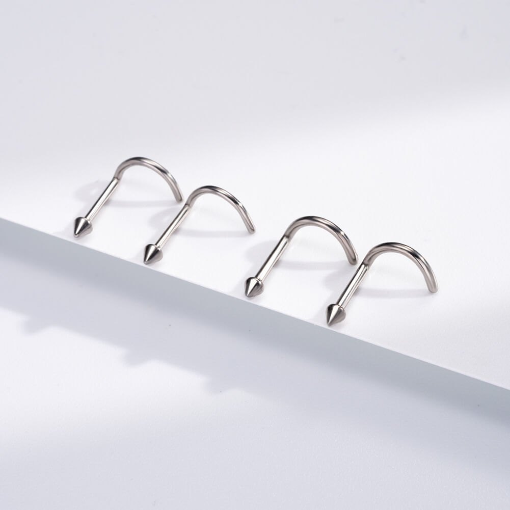 2PCS Titanium Spike Corkscrew Nose Stud Pack