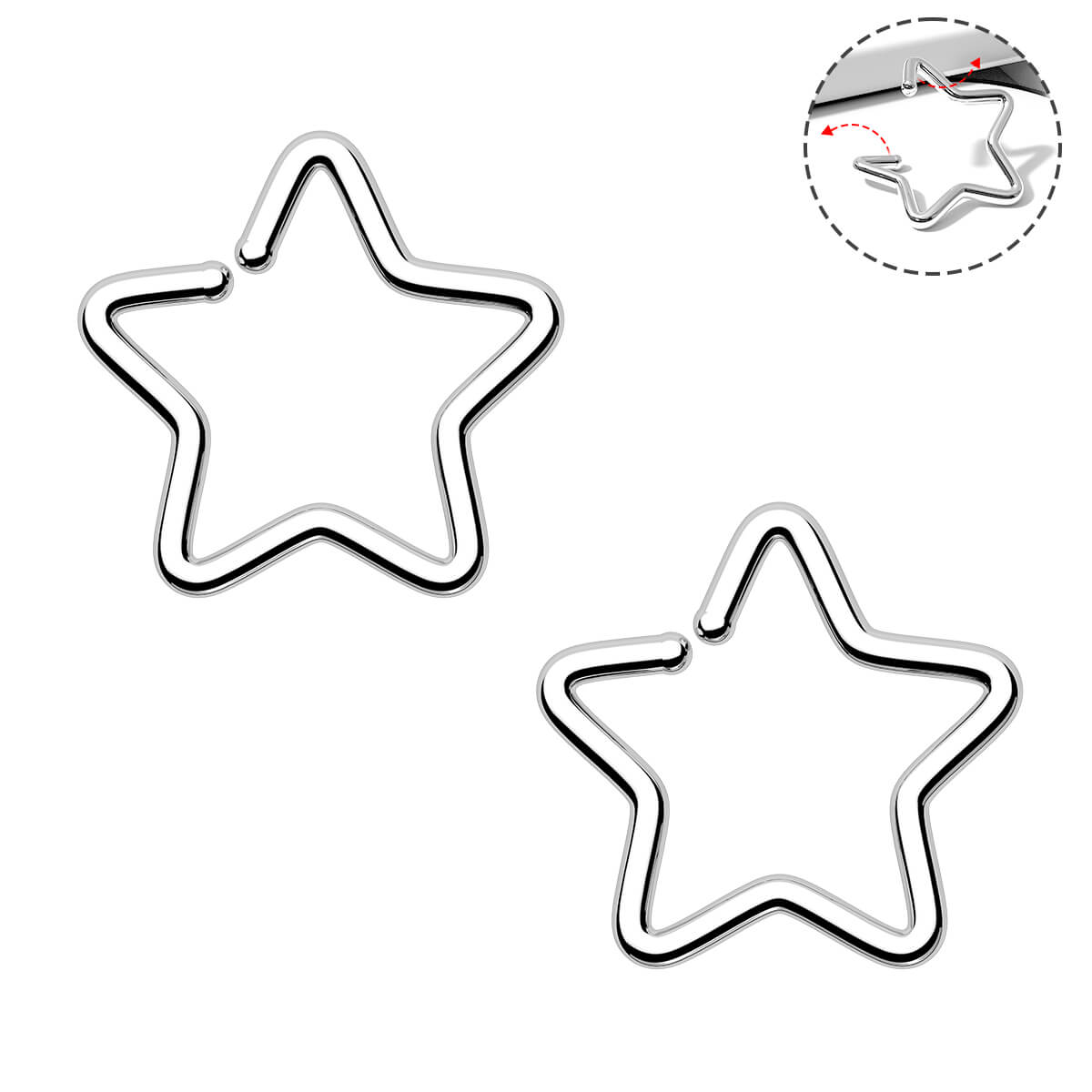 2PCS Titanium Star Seamless Nose Ring