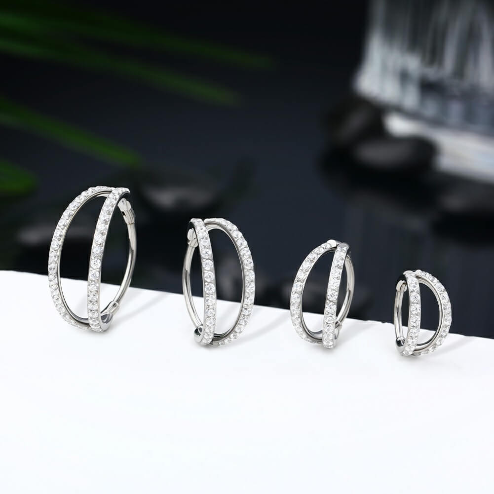 20G Double Hoop CZ Titanium Nose Ring