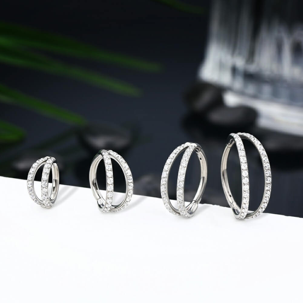 16G Double CZ Hoop Titanium Cartilage Ring