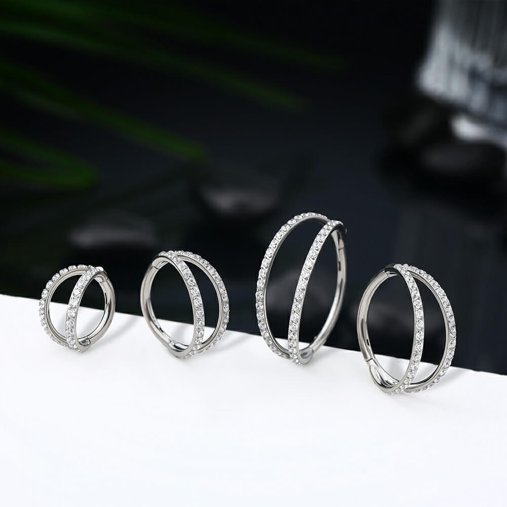 18G CZ Double Hoop Titanium Cartilage Ring