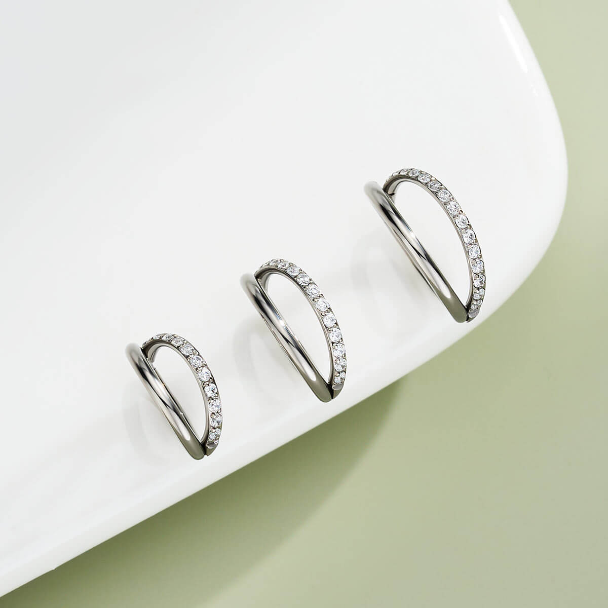 20G Half CZ Double Hoop Titanium Nose Ring