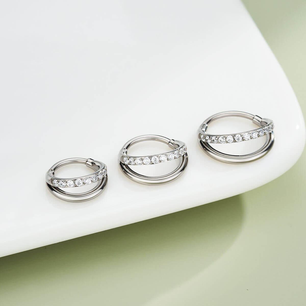 20G Half CZ Double Hoop Titanium Nose Ring