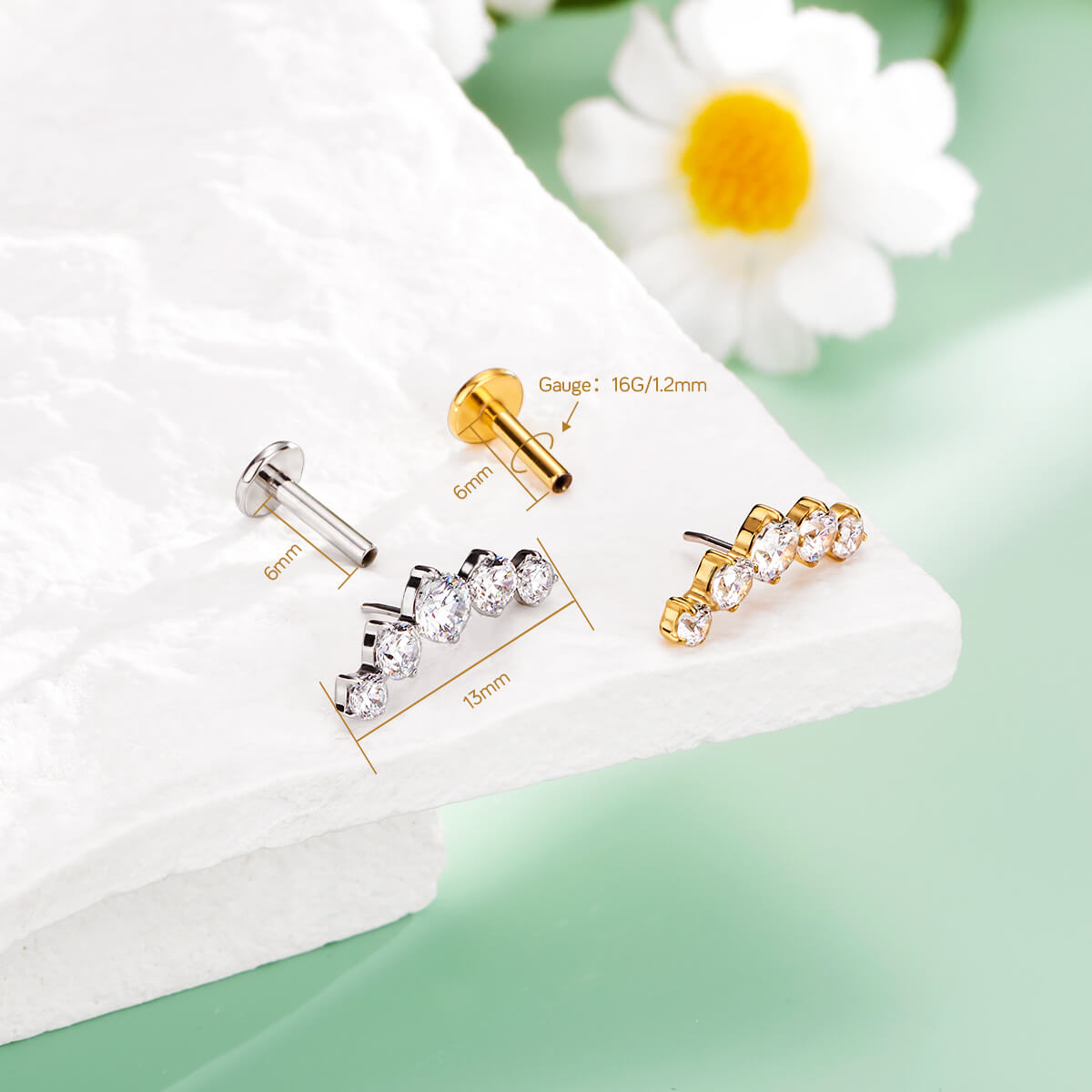 Arc CZ Threadless Push Pin Cartilage Stud