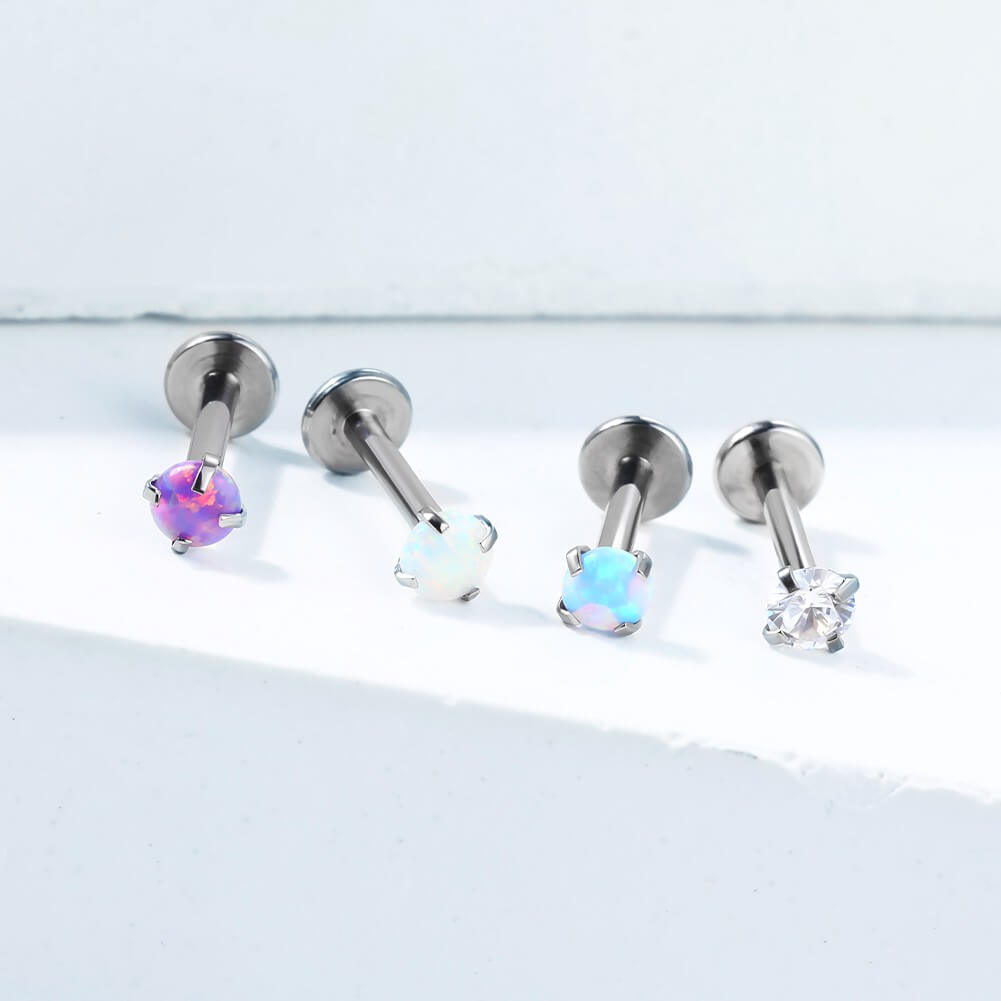 4PCS Opal CZ Internally Threaded Labret Stud